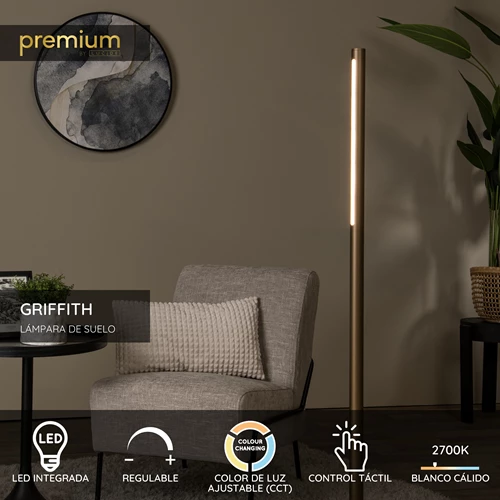 Lucide GRIFFITH - Lámpara de suelo - Ø 21 cm - LED Regul. - CCT - 1x18W 2700K/4000K - Bronce | Premium - USP